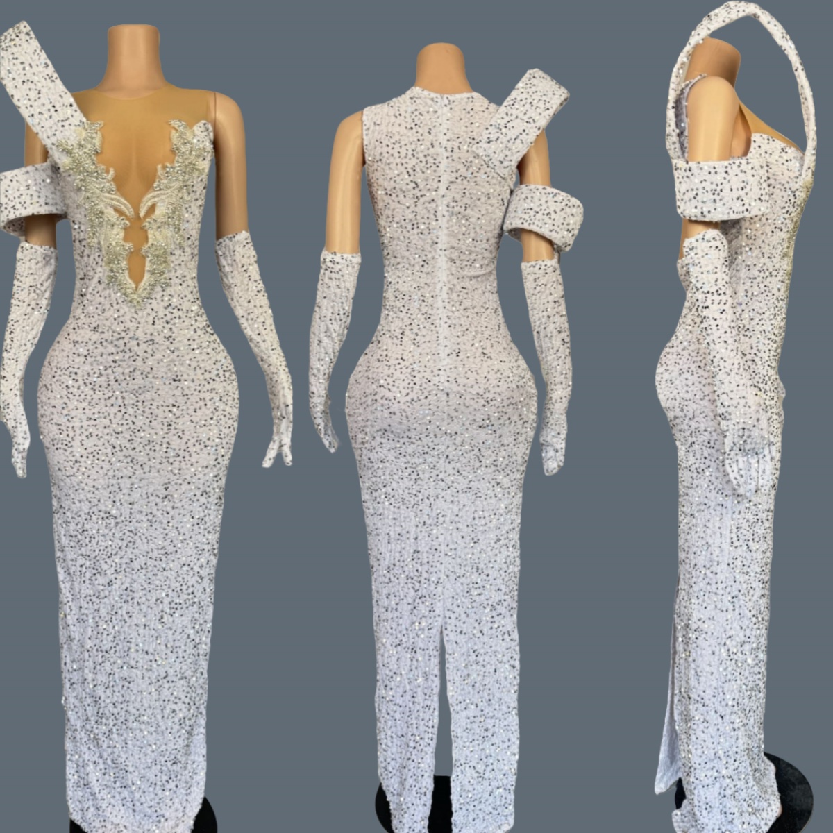 Sparkly Rhinestone Club Party Dress - Glinsterende strass lange jurk met diepe