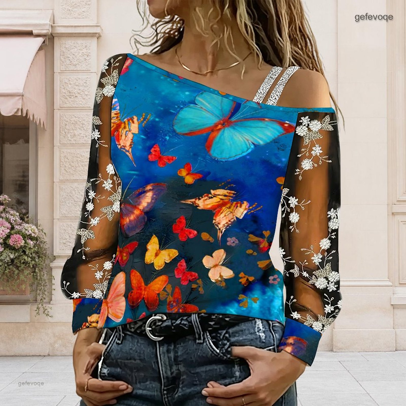 Blouses - Dames off-shoulder blouse, asymmetrische top met