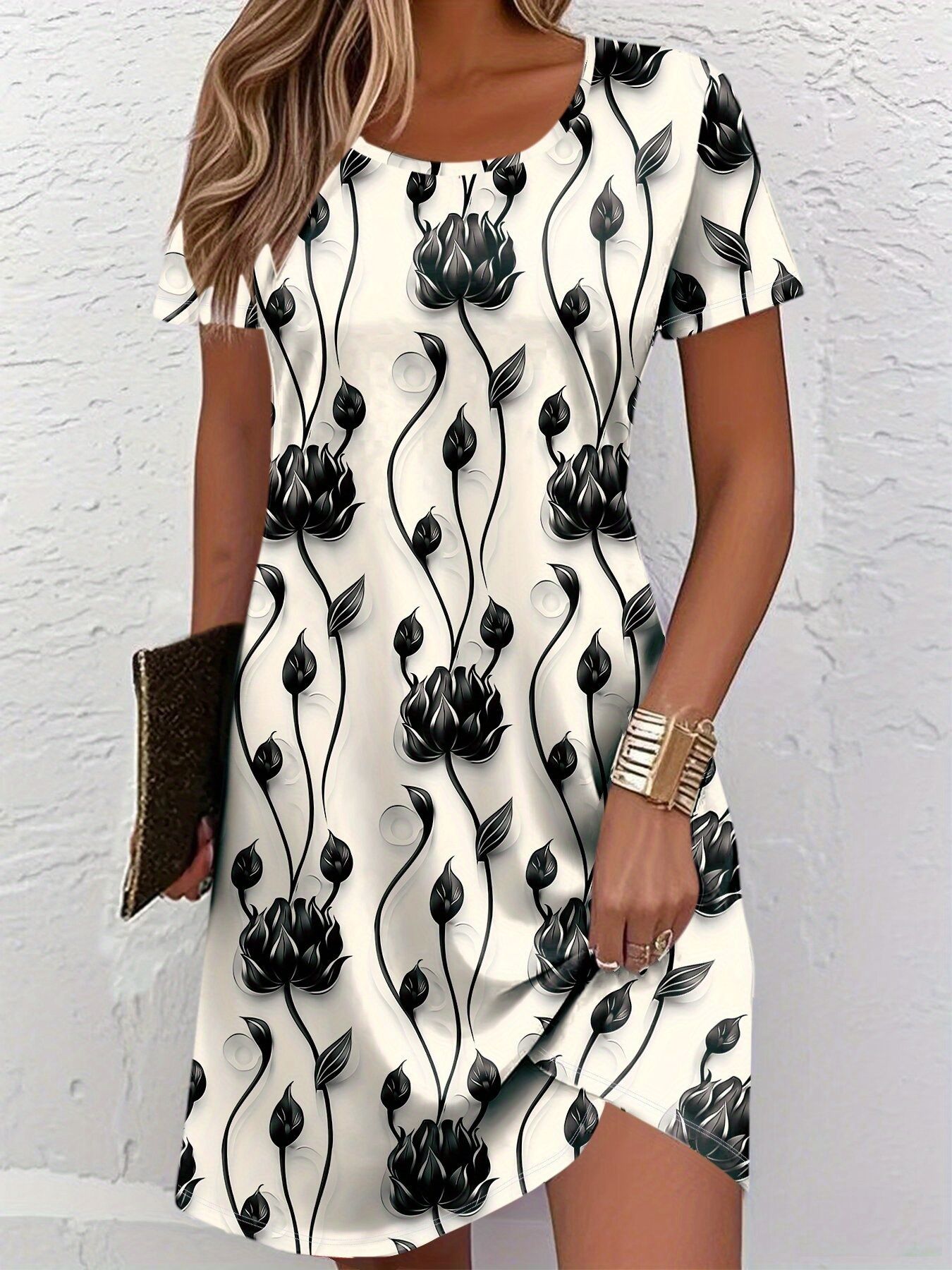 French Vintage Floral Midi Dress - Nieuwe dames slanke zomerjurk met 3D-print,