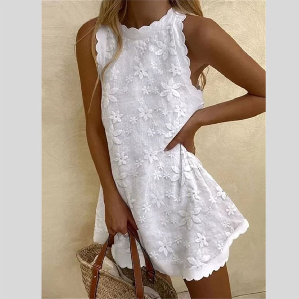 French Vintage Floral Midi Dress - Casual witte kanten mini-jurk dames zomer