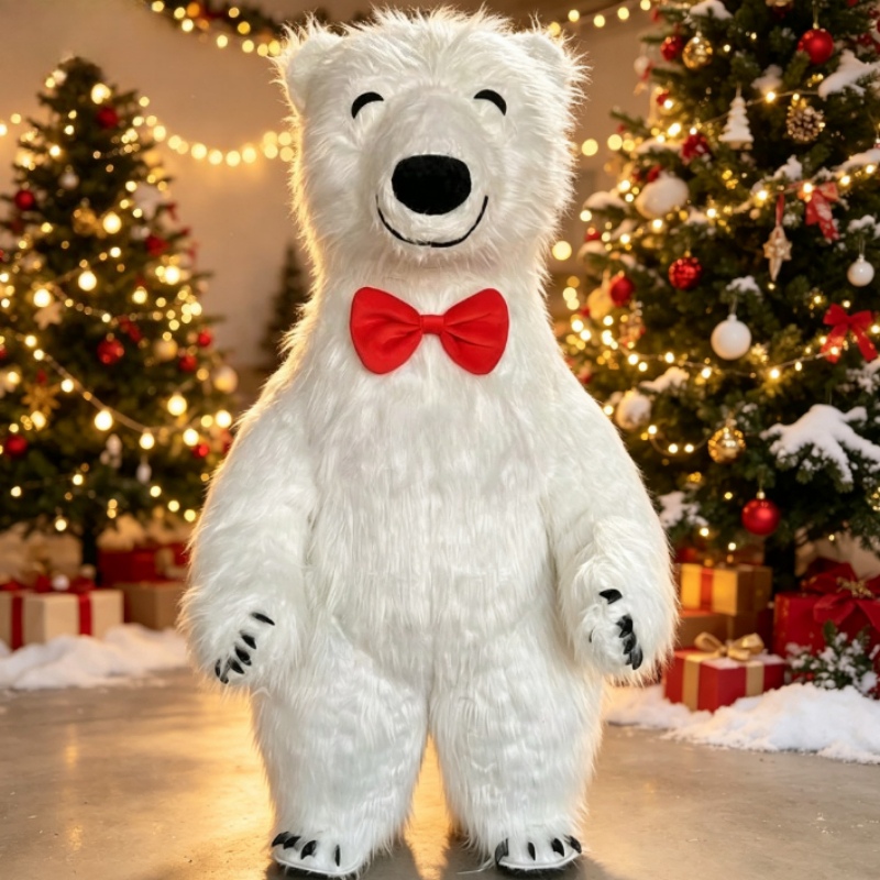 Dresses - Groot opblaasbaar wit ijsbeer mascottekostuum met