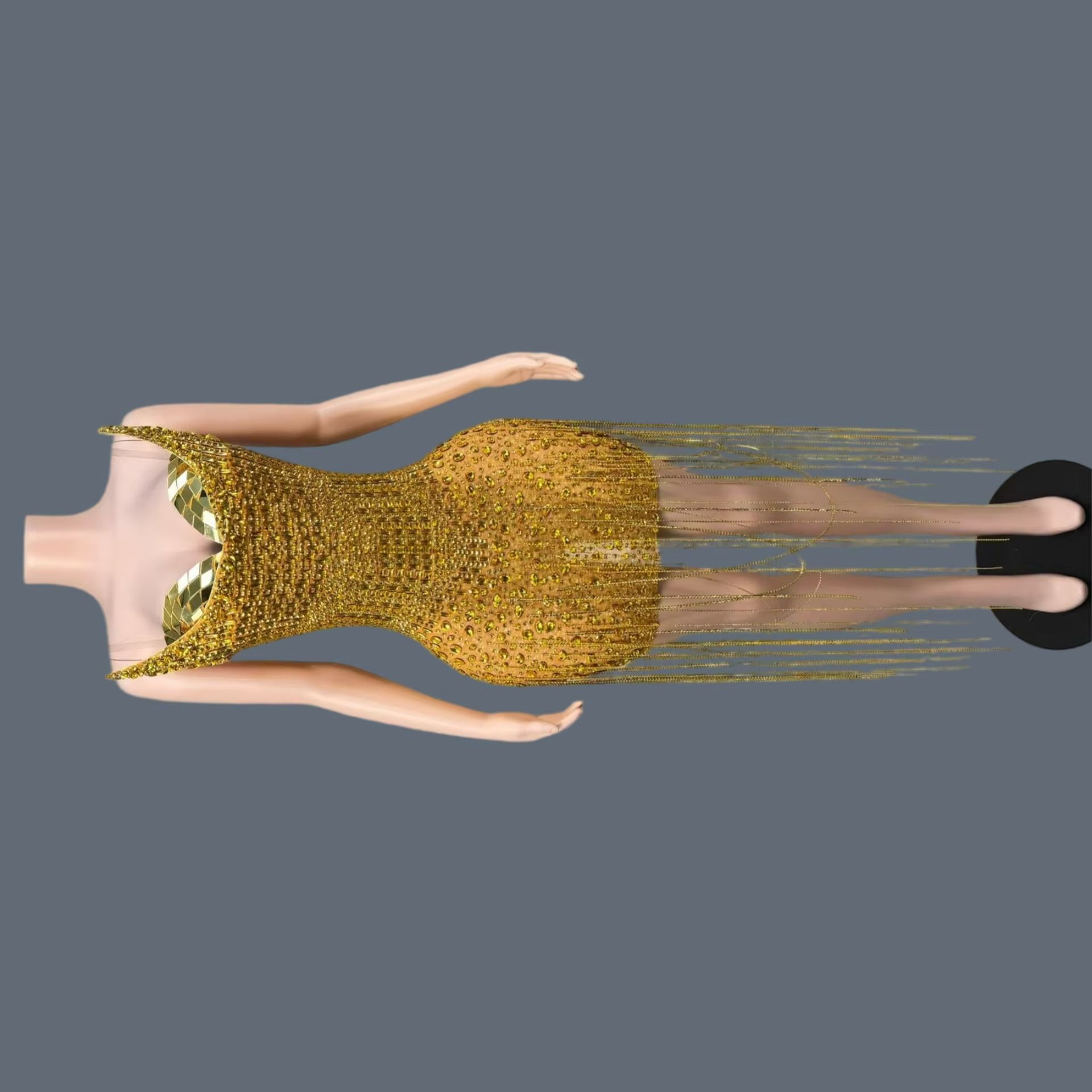 Sparkly Rhinestone Club Party Dress - Verjaardagsfeestje Luxe Gouden Cocktailjurk met Glitterende