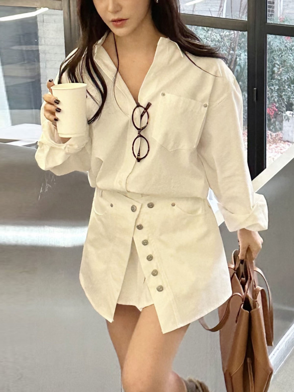 Witte overhemdjurk Dames Korea - Korean Style A Line Shirt Dress recensie en prijs