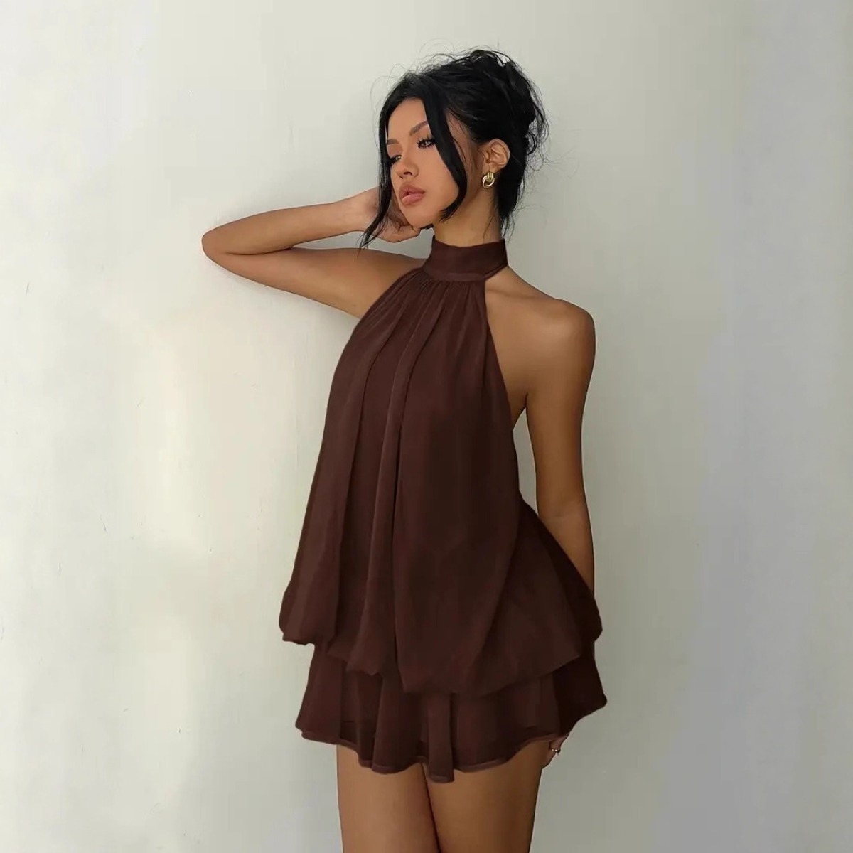 Damesjurk met halterhals, chif - Y2K Backless Halter Mini Dress recensie en prijs