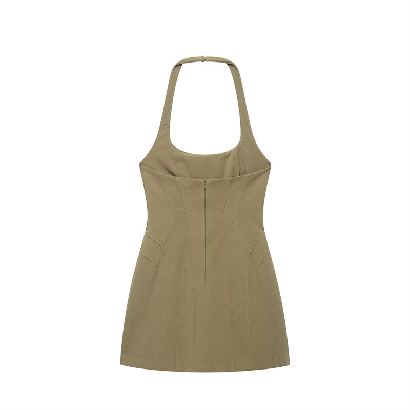 Dames Vintage Khaki Halter Min - Y2K Backless Halter Mini Dress recensie en prijs