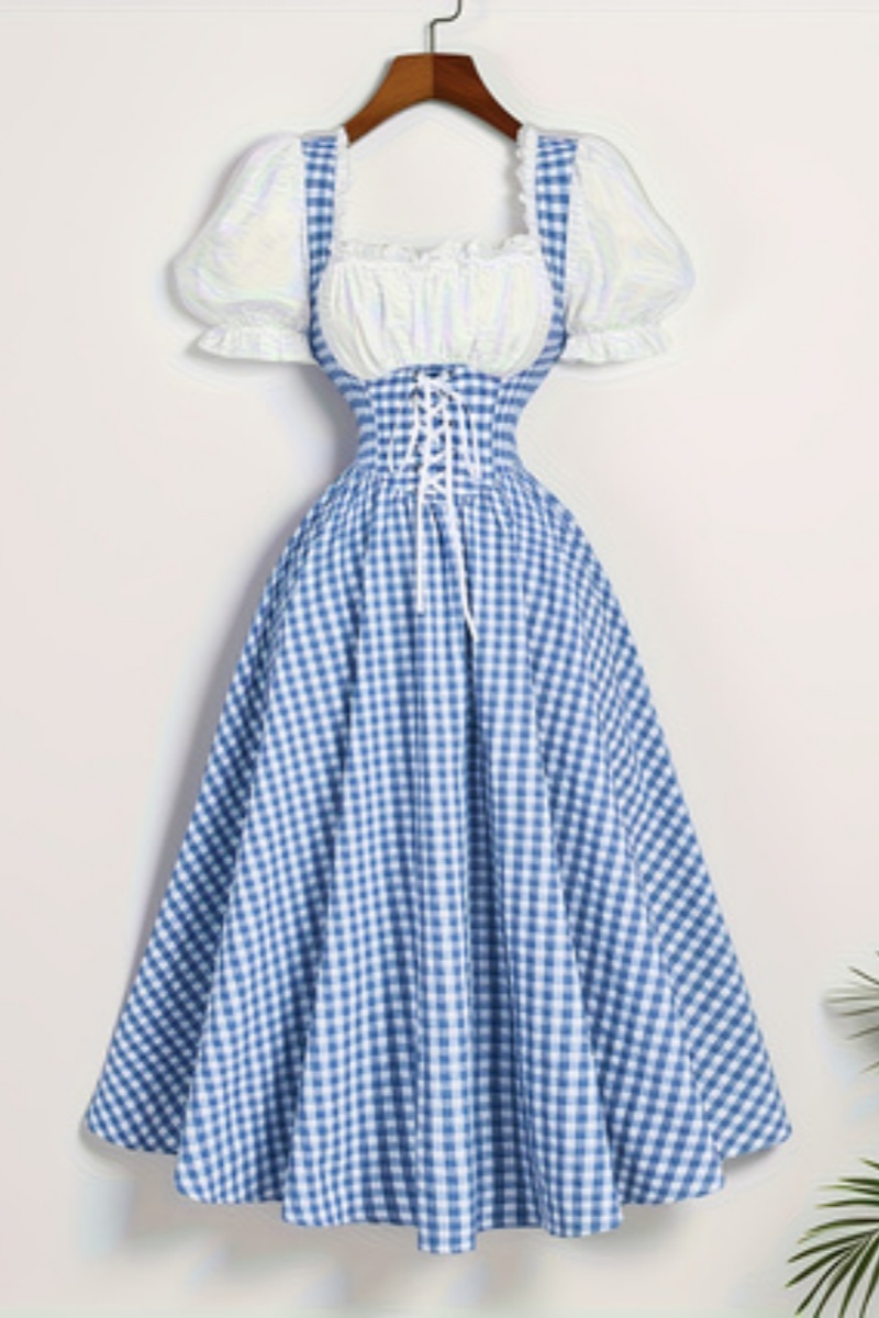Damesmode blauw en wit raster  - French Vintage Floral Midi Dress recensie en prijs