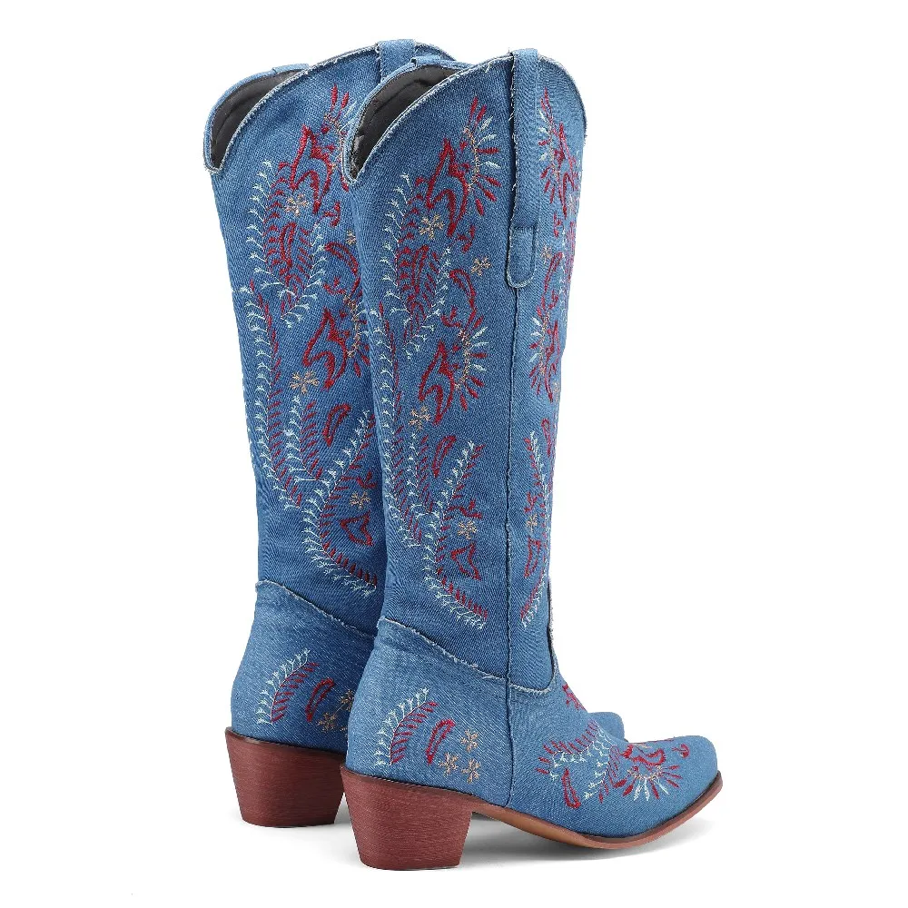 Blauwe denim westerse cowgirl  - Jeans recensie en prijs